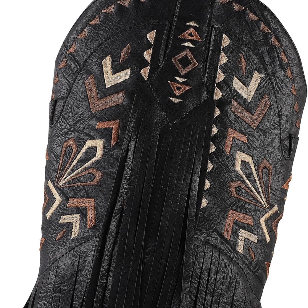 Black Fringe Western Boots - Picture 4 of 7